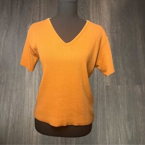 G.A.S. Orange V-Neck Knit Short Sleeve Sweater Top